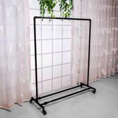 服装 挂衣架黑色带轮水管架铁艺复古龙门架衣服货架 店展示架落地式