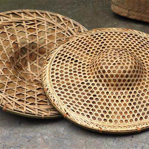 竹叶斗笠帽竹编钓鱼帽红军斗笠帽舞台帽道具遮阳帽防水帽蓑衣帽