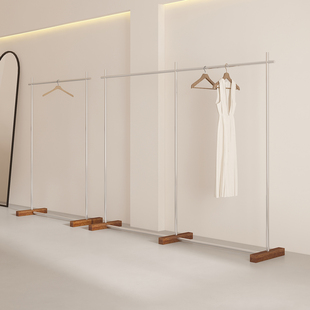 服装 店直播货架 店中岛展示架不锈钢仿胡桃落地家用卧室挂衣架女装