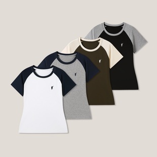 套头圆领短袖 小马刺绣撞色插肩袖 T恤SS28001 杰哥粉丝专享