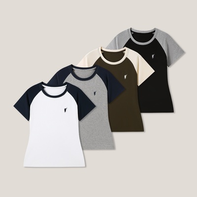 【杰哥粉丝专享】 小马刺绣撞色插肩袖套头圆领短袖T恤SS28001