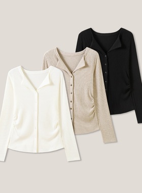 欧倪蜜 OUNIMI时尚百搭针织小众长袖V领T恤打底衫SS26329