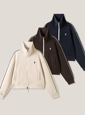 【丽丽姐专属】韩系极简系列撞色立领加绒短款羊毛外套ss26458