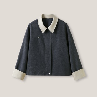 口翻边宽松休闲长袖 气质撞色翻领袖 CC家居控 外套ss26323A 时尚