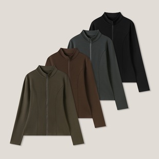 【美美粉丝专享】纯色运动休闲半开胸正肩长袖针织外套ss26595