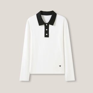 T恤打底衫 百搭针织撞色翻领长袖 CC家居控 SS26330 时尚