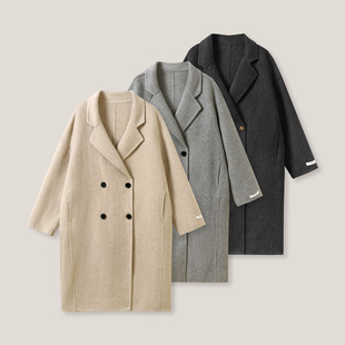 百搭休闲宽松长款 双排扣韩版 双面呢大衣ss26442 丽丽姐专属