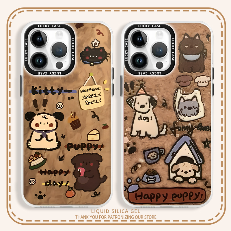 美拉德手机壳小狗褶皱情侣可爱