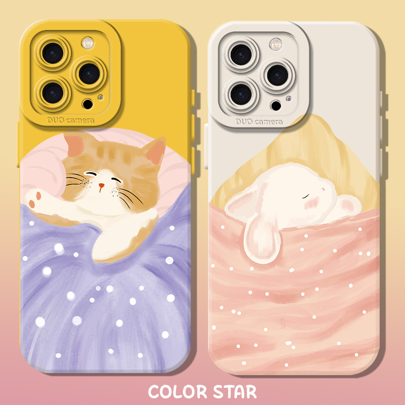 适用兔子情侣手机壳睡觉猫咪可爱