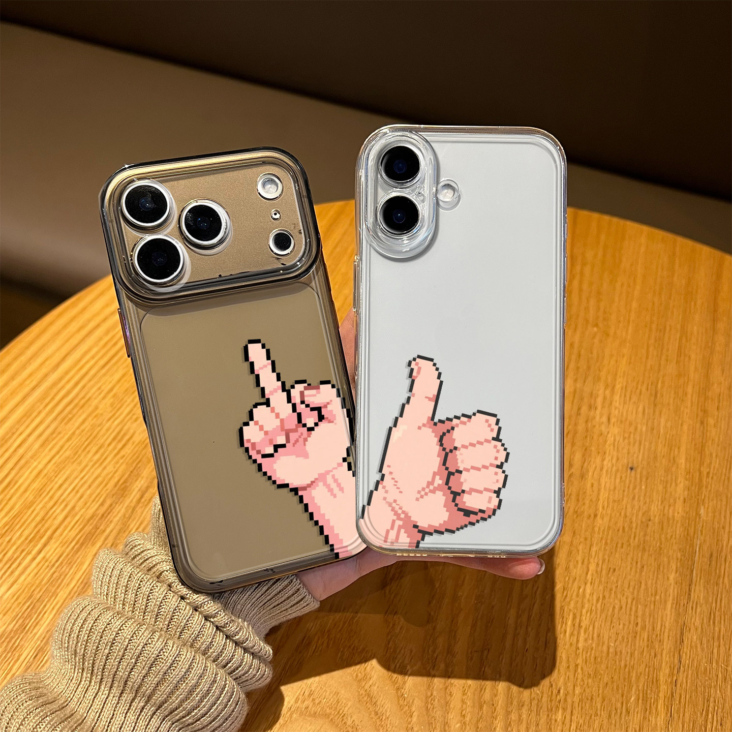 拼豆手势适用苹果17手机壳iphone13竖中指15点赞16promax搞怪14plus像素风12三星s26ultra魅族21/iqooz9turbo