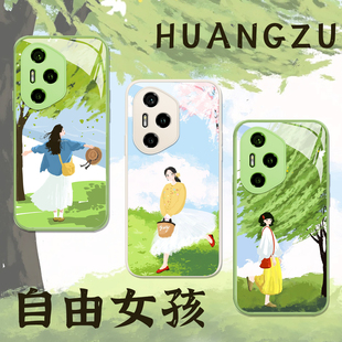 100pro x30 春日少女适用荣耀500pro手机壳magic6小清新x70油画400绿色win小众200文艺power 300