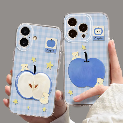 适用蓝色格子手机壳小清新ins