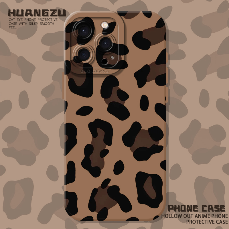 适用豹纹手机壳美拉德棕色秋冬