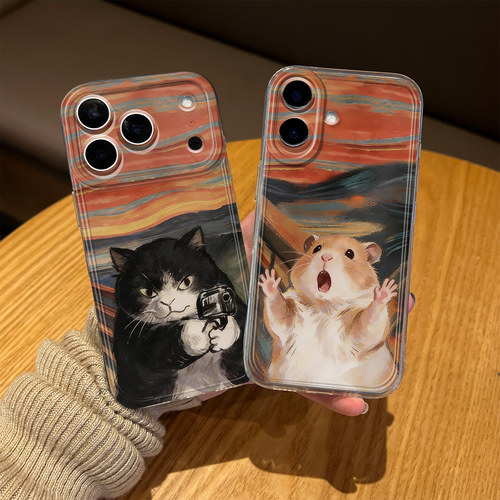 适用情侣手机壳油画猫咪