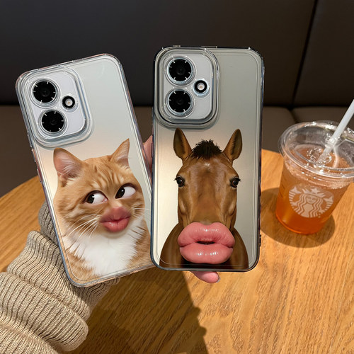 适用搞怪嘟嘴猫咪手机壳马