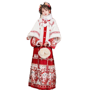 汉尚豪依原创明制汉服女短袄刺绣比甲马面裙冬古风拜年服加绒加厚