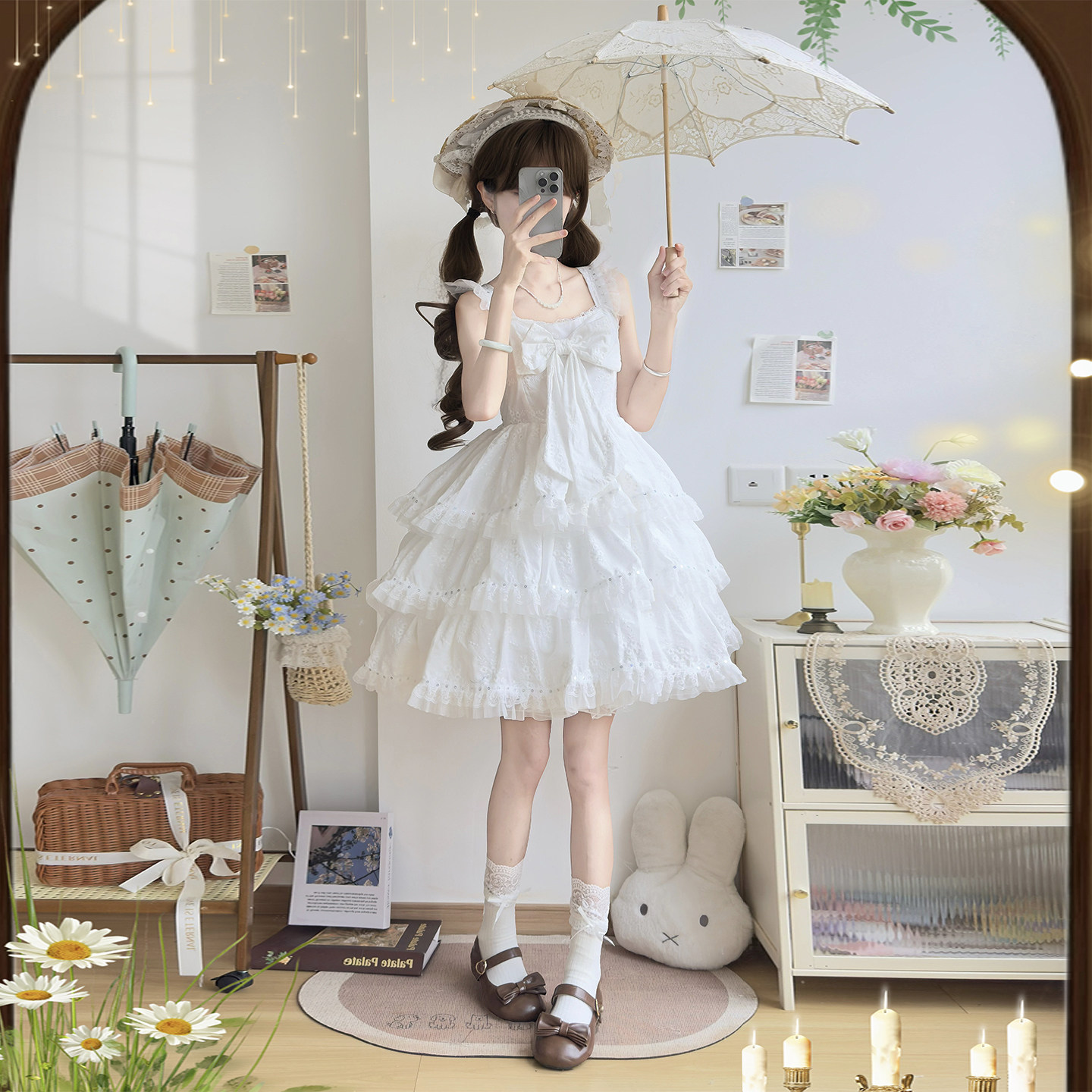 汉尚豪依原创Lolita洋装华丽花嫁jsk吊带连衣裙女白色洛丽塔甜美图片
