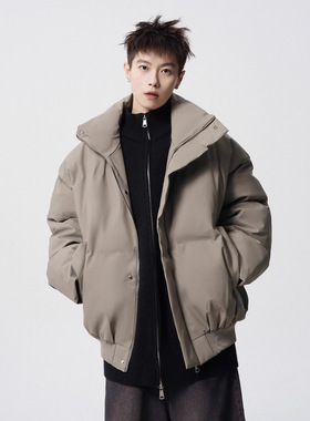 美式潮牌立领皮棉服男冬高街cleanfit短款棉衣外套百搭宽松面包服