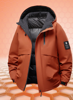 石墨烯防寒外套男女冬季2025新款潮牌加绒加厚冬装连帽工装棉服男