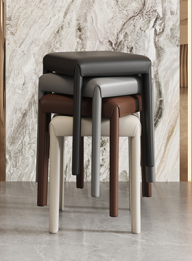 马鞍凳子家用极简可叠放餐桌椅子凳北欧马鞍皮方凳轻奢高级感