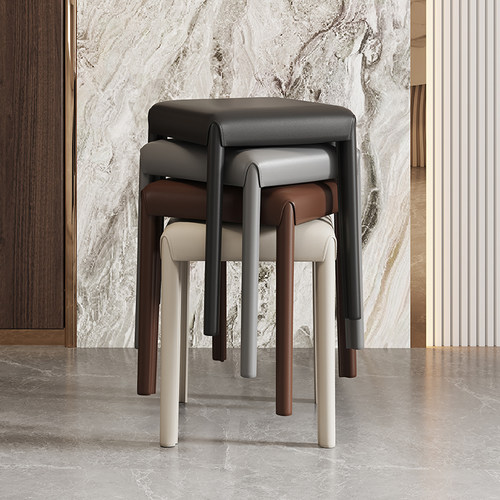 马鞍凳子家用极简可叠放餐桌椅子凳北欧马鞍皮方凳轻奢高级感