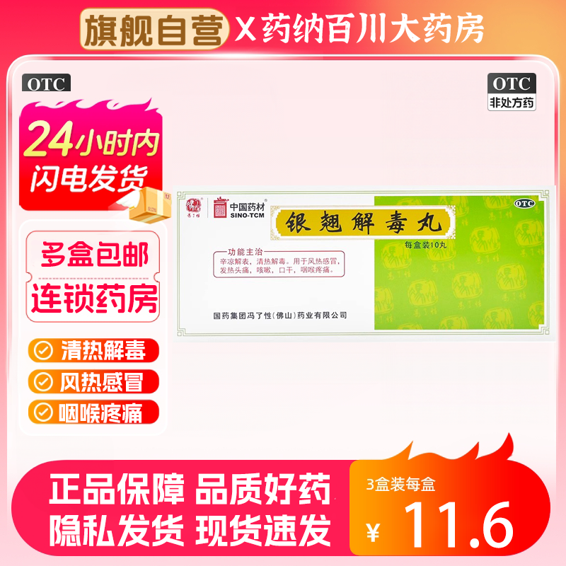 冯了性中国药材银翘解毒丸9克*10丸(大蜜丸)风热感冒发热咳嗽咽痛