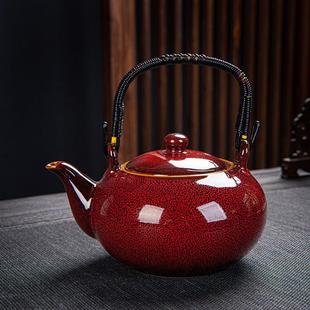 家用茶杯泡茶提梁壶复古日式 兔毫盏一壶六杯功夫茶具陶瓷套装 创意