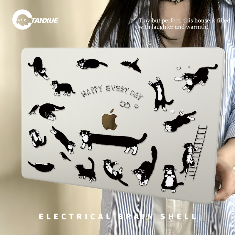 ins搞怪奶油猫适用于苹果华为电脑macbook15保护壳mac笔记本新款檀雪M2pro15寸macbookair13膜M3轻薄冰晶壳