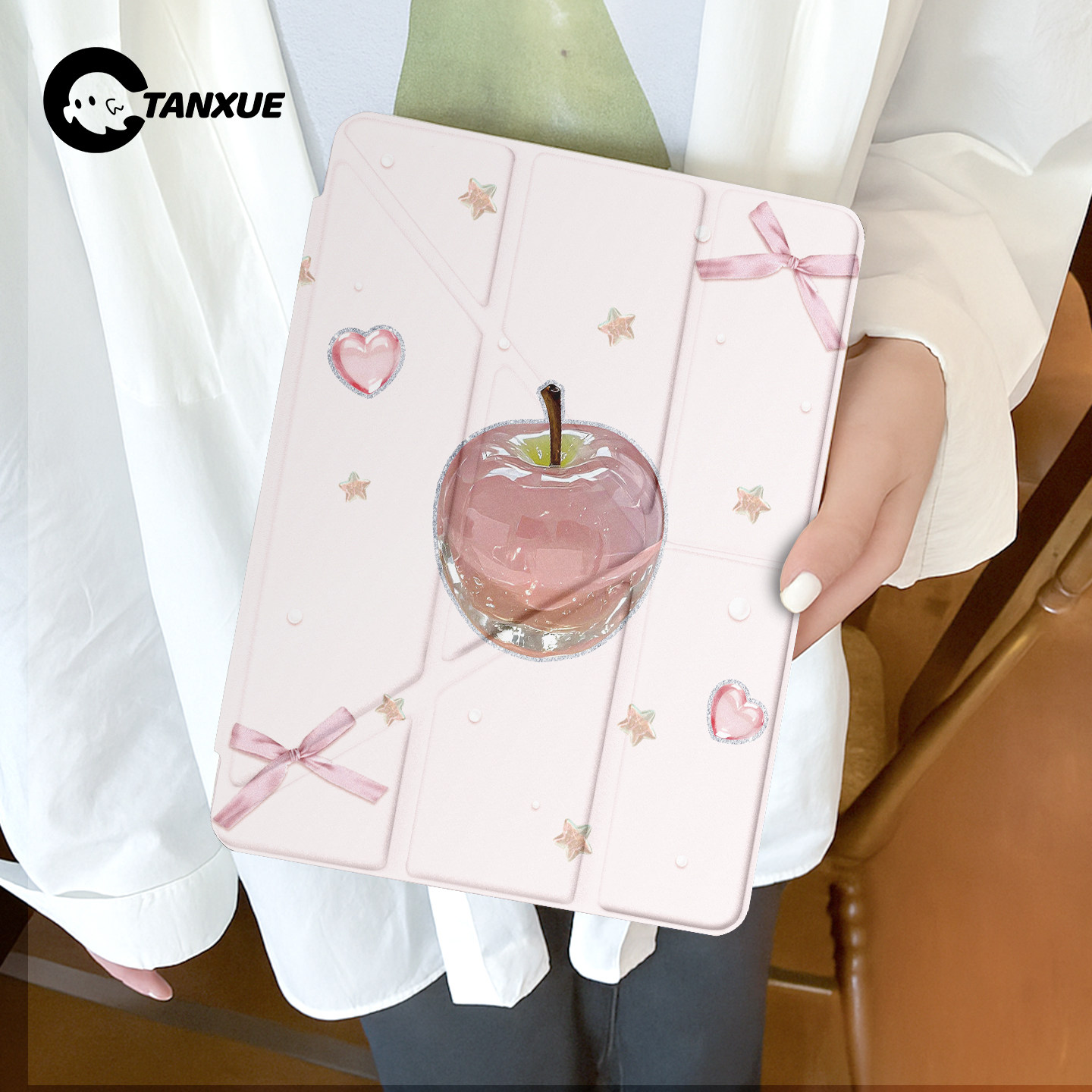 一颗水晶苹果适用ipad壳保护air7平板保护壳pro11寸保护套10代带笔槽苹果mini6外壳9双面4新款3Y折防弯8旋转5