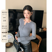 修身 HAMYIHO亨利领螺纹针织打底衫 女羊毛半开领上衣春季 内搭毛衣