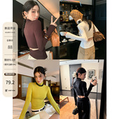 HAMYIHO纯欲辣妹掐腰背后镂空高领长袖 t恤女设计感内搭打底衫 上衣