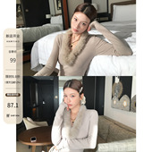 内搭女毛领上衣冬季 针织衫 修身 HAMYIHO 毛衣毛毛打底衫 设计感小众