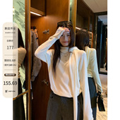 女内搭冬季 HAMYIHO 针织打底衫 假两件上衣慵懒设计感连体围巾毛衣