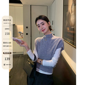 HAMYIHO100羊毛半高领小飞袖 马甲毛衣叠搭神器秋冬外搭针织衫 上衣