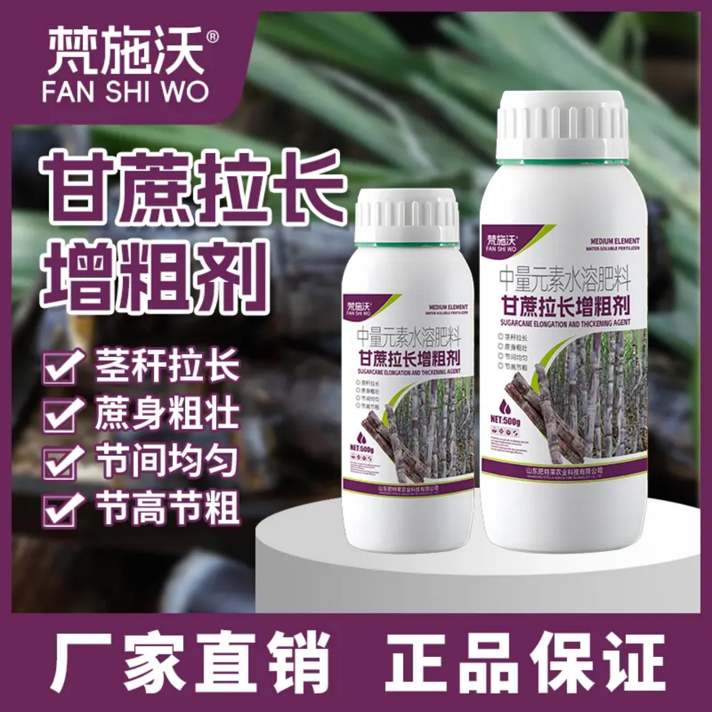 梵施沃甘蔗专用拉长增粗剂拉长增甜抗倒伏增产水溶肥农业叶面肥