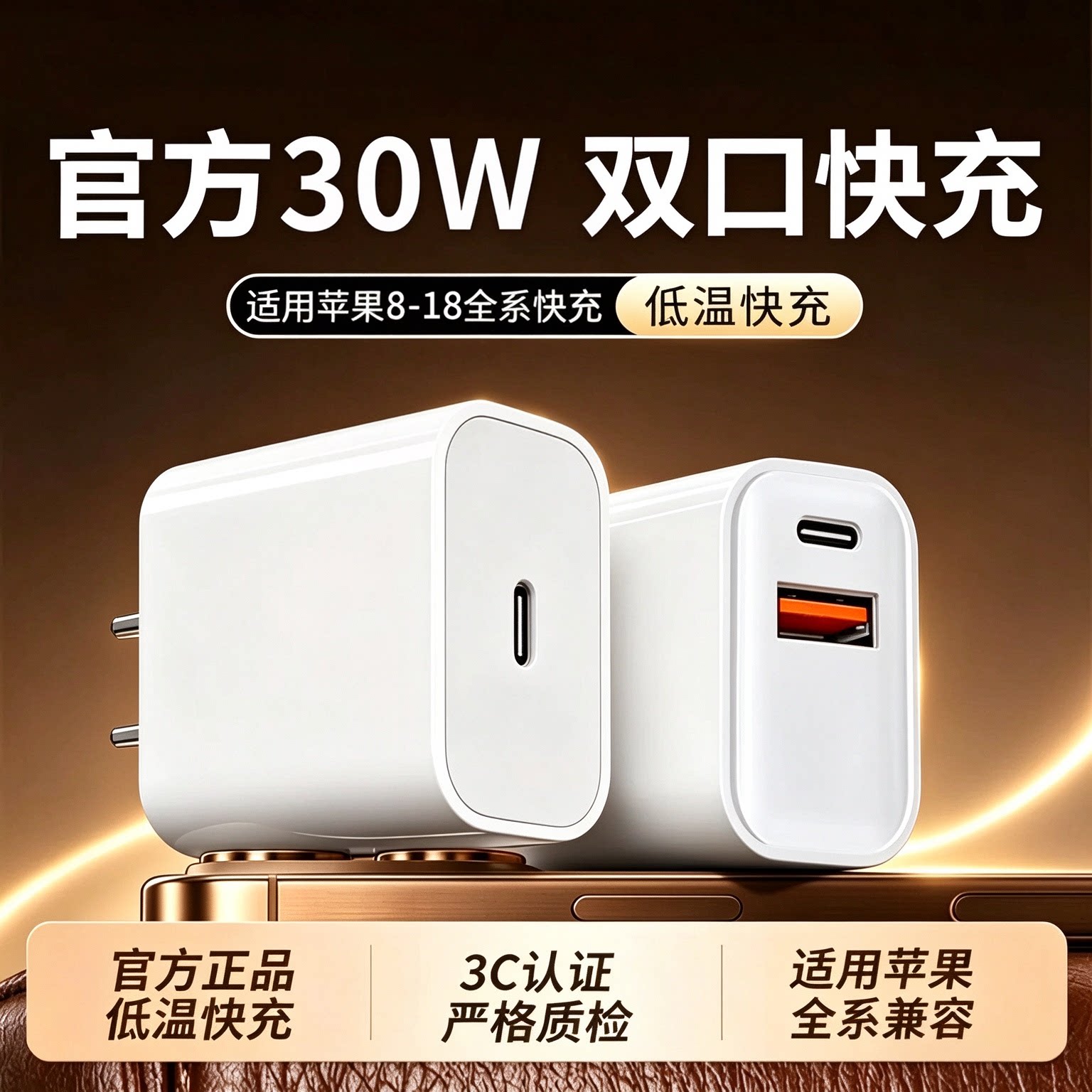 30W快充头双口A+C适用苹果17充电器16pro充电头typec数据线正品15插头手机PD套装max闪充快速ipad平板11plus