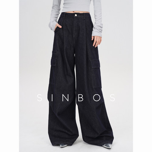 SINBOS恣行 纯棉街头感工装风牛仔裤女休闲阔腿长裤2025秋季新款