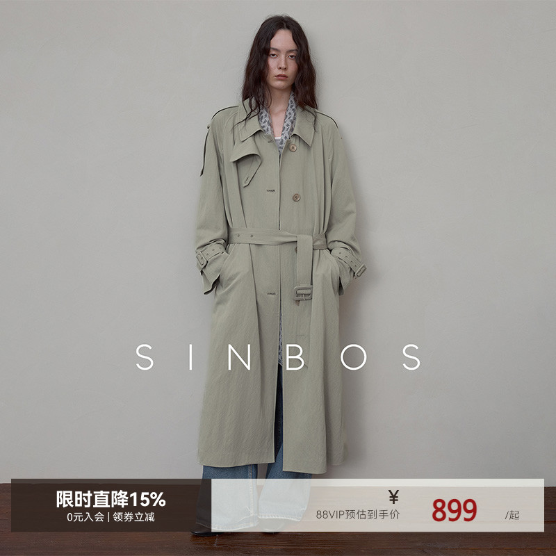 SINBOS英伦风华 别致肌理感混纺长款女风衣翻领外套2025秋季新款