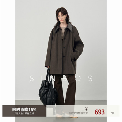 SINBOS老城旧刊 雅丹风复古风衣女可拆卸真皮撞色领纯棉工装外套