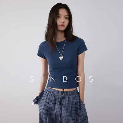 sinbos昨日青空 T恤女短款修身短袖2025新款正肩圆领外穿夏季上衣