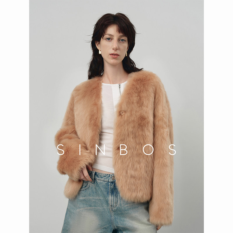 SINBOS倾城 西班牙进口托斯卡纳皮毛一体直毛落肩短款皮草外套女图片