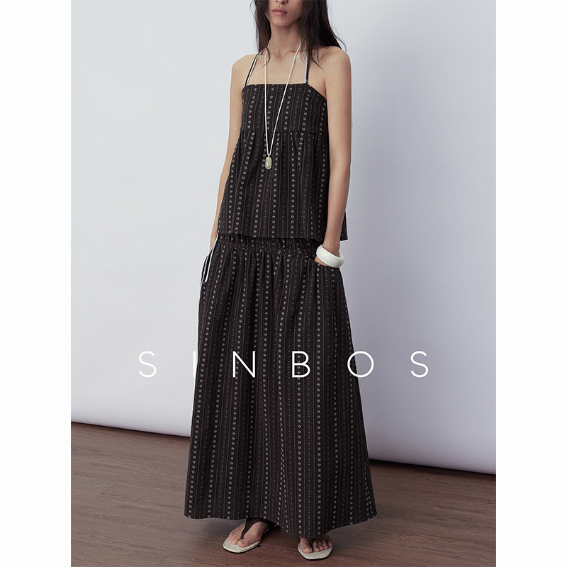 SINBOS夏夜晚风 复古松弛感吊带上衣&半裙纯棉套装女2025秋季新款图片