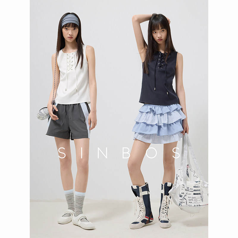 SINBOS纯粹律动 轻运动呼吸感抽绳简约系带无袖背心女25夏季新款图片