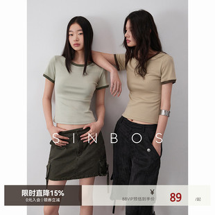 sinbos简约少女 t恤女短款正肩2025夏季新款修身圆领短袖显瘦上衣