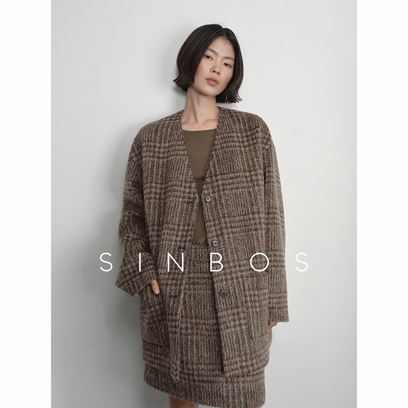 SINBOS日暮海湾 外套&半身裙 定制重磅深秋简约格纹呢子套装穿搭图片