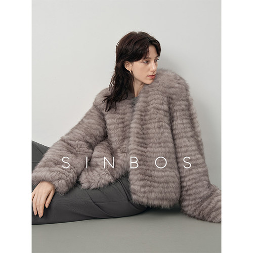 SINBOS星轨 芬兰进口狐狸毛皮草大衣女2024冬季新款车条工艺外套
