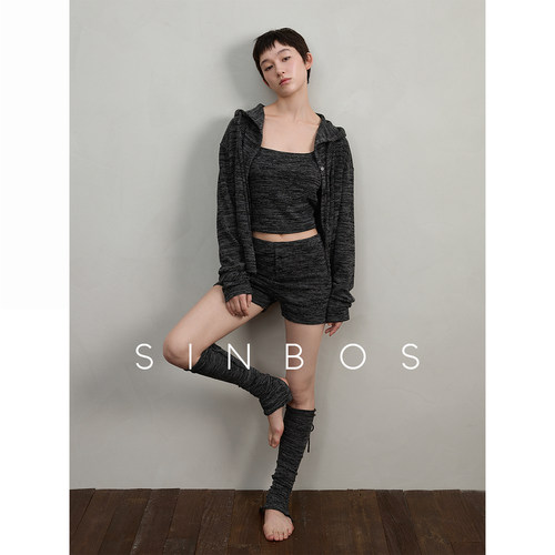 SINBOS自由边界 复古花纱针织帽衫&吊带&短裤套装女2025秋季新款