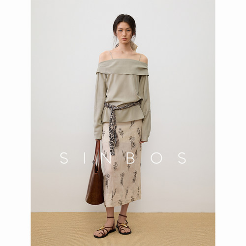 SINBOS云端 波嬉风衬衫女法式纯色一字领莱赛尔衬衣2025夏季新款