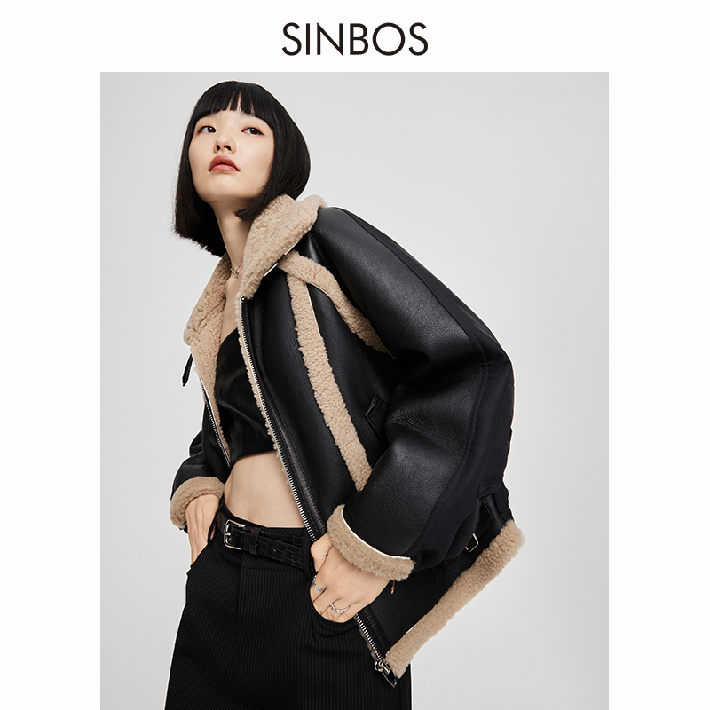 SINBOS皮毛一體皮草外套女拼接鵝絨羽絨服2022秋冬新款年輕款上衣