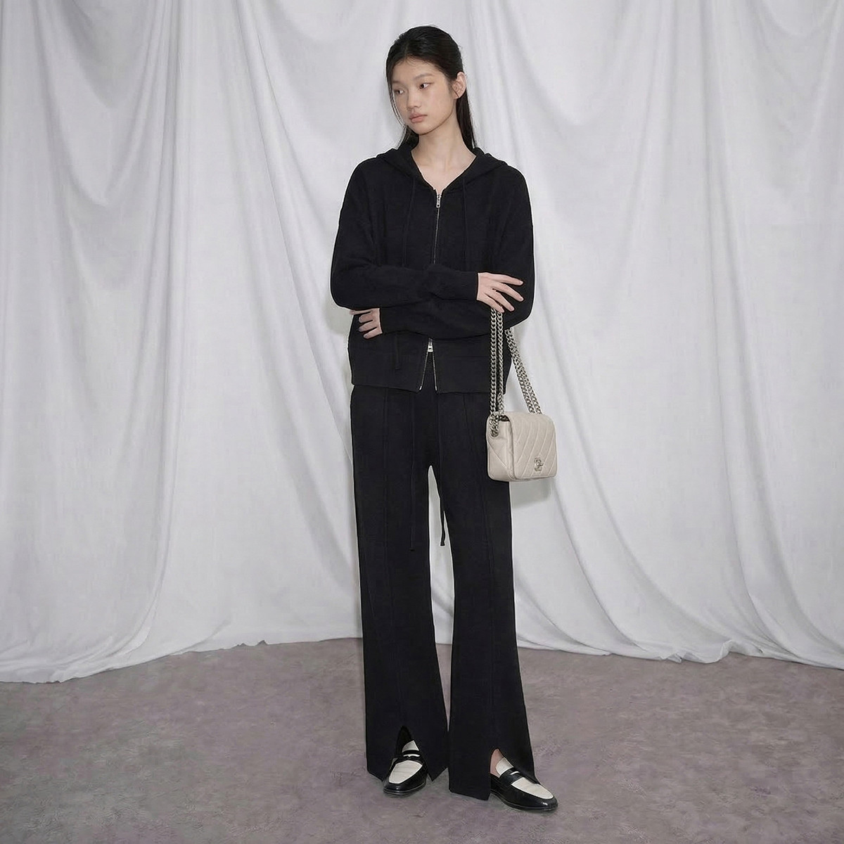 【上衣裤子】套装春秋女上下两件套减龄高级感纯色针织衫毛衣女图片